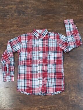 Jack Thomas Youth Boys 100% Cotton Red Plaid Button-Up Shirt Size L